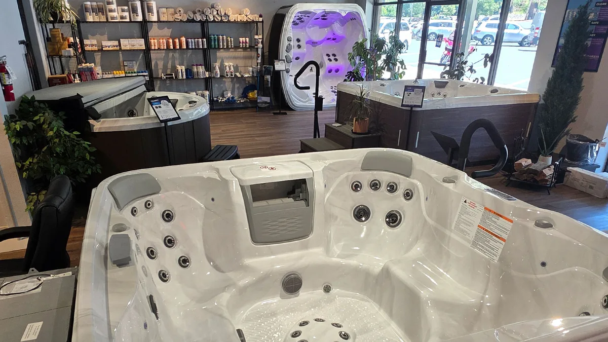 Inside the Hibernation Stoves and Spas showroom in Arnold, California