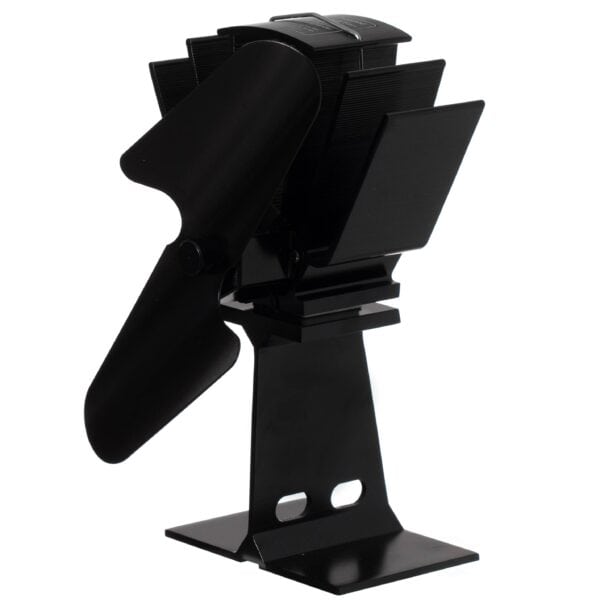 Black Indoor Heat Powered Aluminum 2-Blade Wood Stove Fan