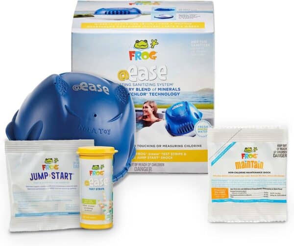 FROG @Ease Floating Sanitizing System for Hot Tubs up to 600 gallons, Self-Regulating Spa Sanitizer + 1 Packet of FROG Maintain Non-Chlorine Shock Treatment, Cyanuric Acid Free