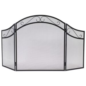 50 in Elegant Scroll Steel 3-Panel Fireplace Screen - Black