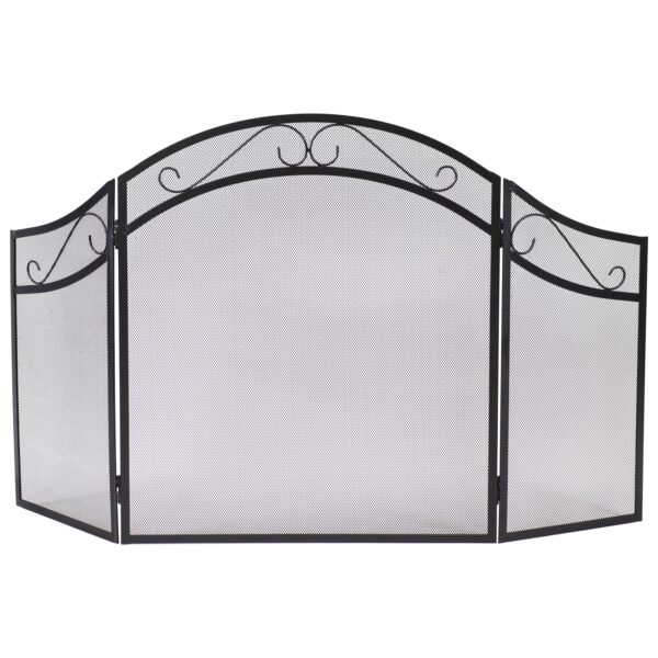 50 in Elegant Scroll Steel 3-Panel Fireplace Screen - Black
