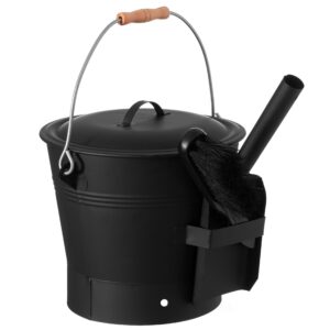 Ash Bucket with Lid and Wood Handle Brush Use for Fire Pit